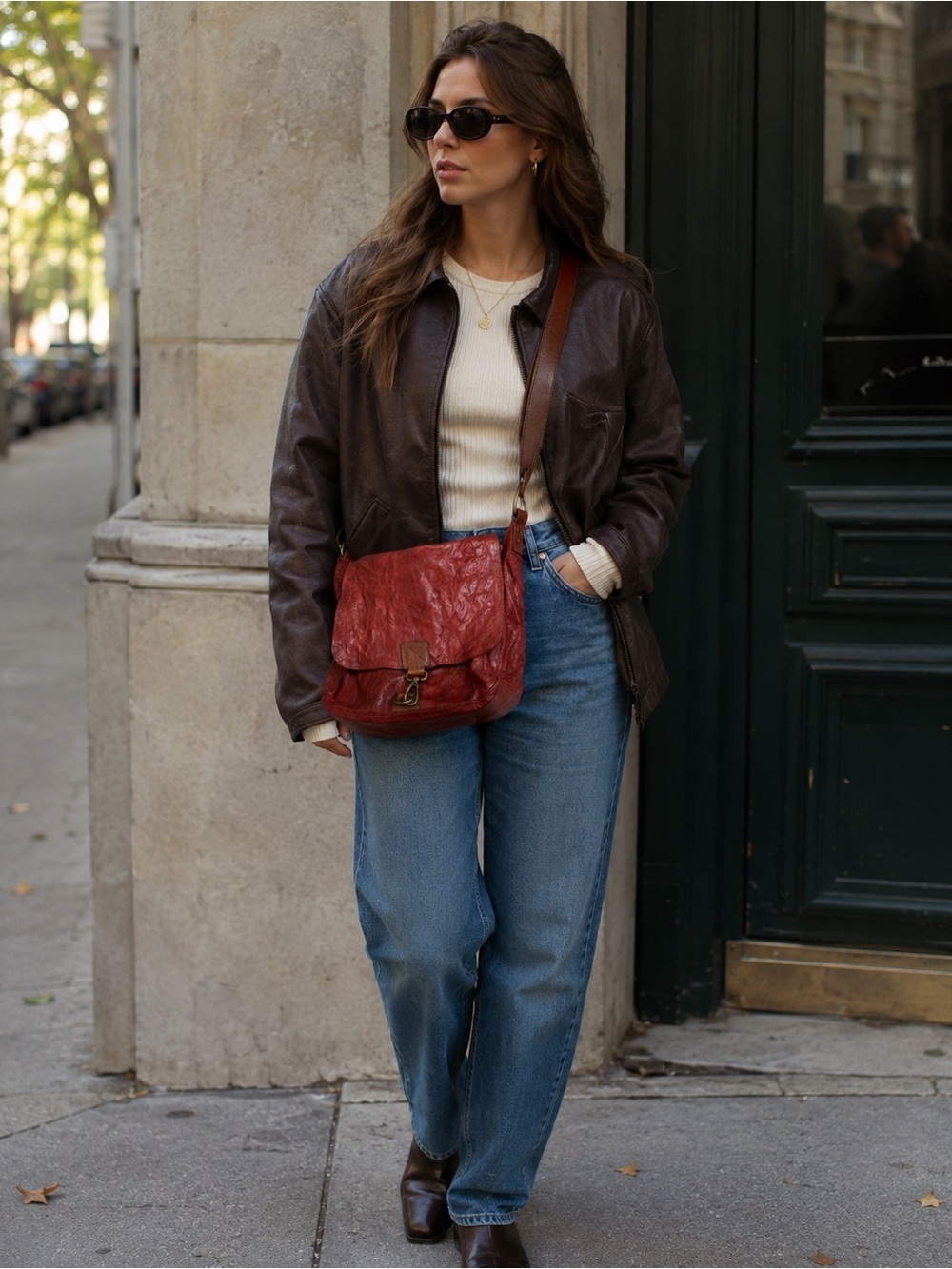 Infinity Firenze Red distressed leather Shoulder Crossbody western bag